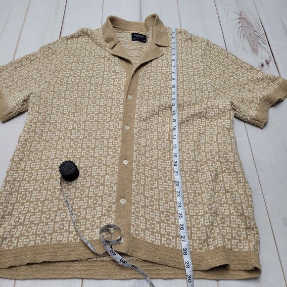 Abercrombie & Fitch knit polo sweater cardigan button jacquard tan grandpa core - Picture 2 of 6